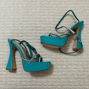 Teal Rhinestone Heels - Fashion Nova